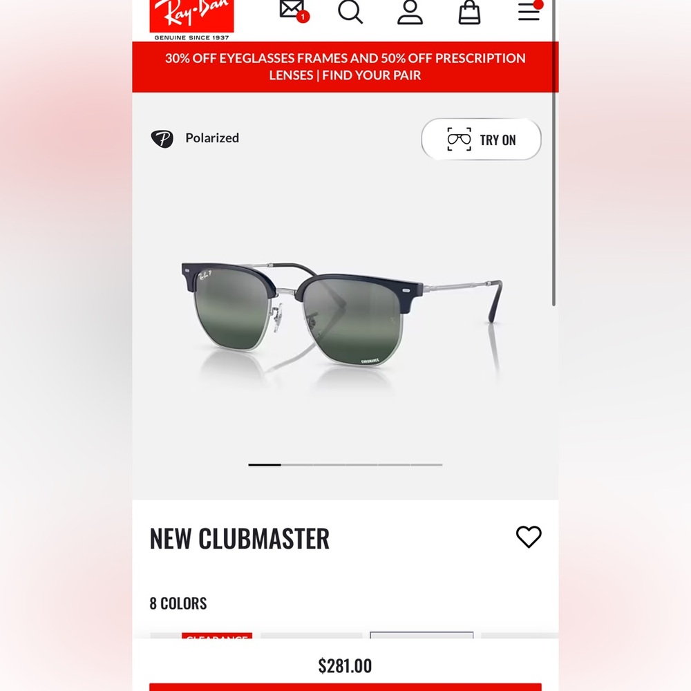 Ray-Ban Navy and Silver Sunglasses Clubmaster New in Box Polarized - Picture 8 of 8